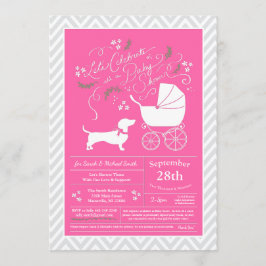 Invitación Dachshund Wiener Dog Chica rosa Baby Shower