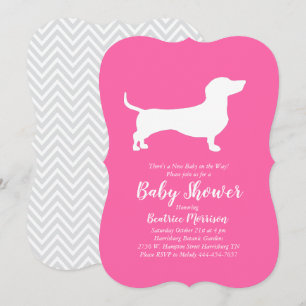 Invitación Dachshund Wiener Dog Chica rosa Baby Shower