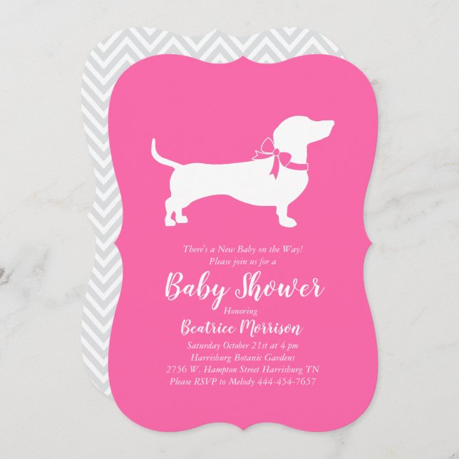 Invitación Dachshund Wiener Dog Chica rosa Baby Shower (Anverso / Reverso)