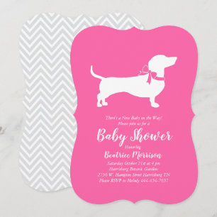Invitación Dachshund Wiener Dog Chica rosa Baby Shower