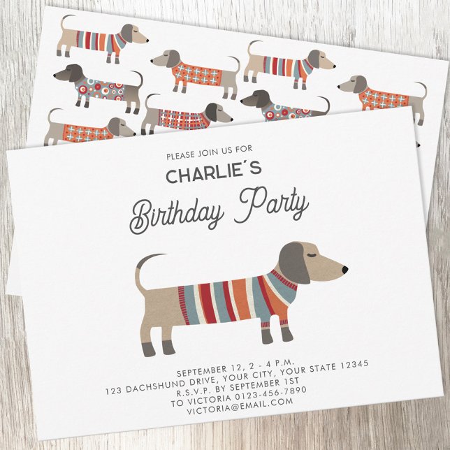 Invitación Dachshund Wiener Sausage Partido del Cumpleaños de (Fun Dachshund Wiener Sausage Dog personalized custom text birthday party invitation)
