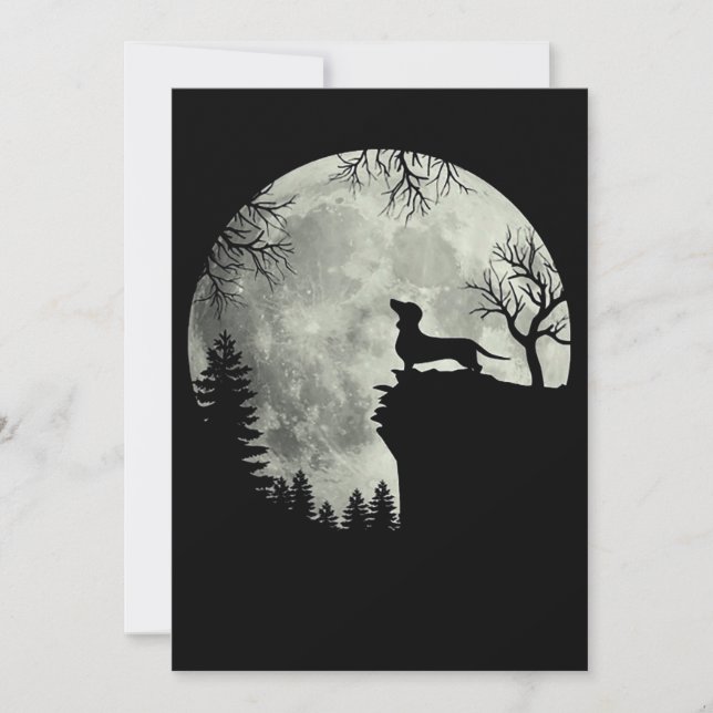 Invitación Dachshund Y Luna Halloween (Anverso)