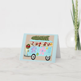 Invitación Dachshunds en su camioneta hippie de Navidad