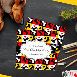 Invitación Dachshunds y Heart Doxie Fiesta de Cumpleaños