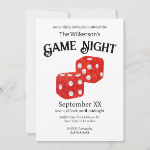 Invitación Dados de Noche de Juego con Brillo Rojo