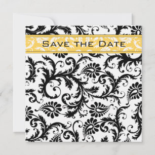Invitación Daffodil Amarillo y Negro Damask Save the Date