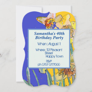 Invitación Daffodil Floral 40 cumpleaños Marina Amarilla Azul
