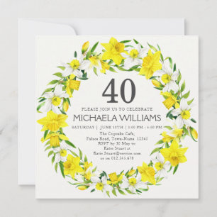 Invitación Daffodils blancos amarillos conmemoraron 40 años