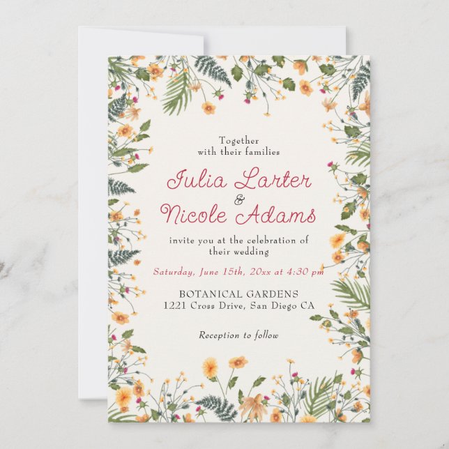 Invitación Daffodils Botánicos Flor de Peonía Flores Bodas (Anverso)
