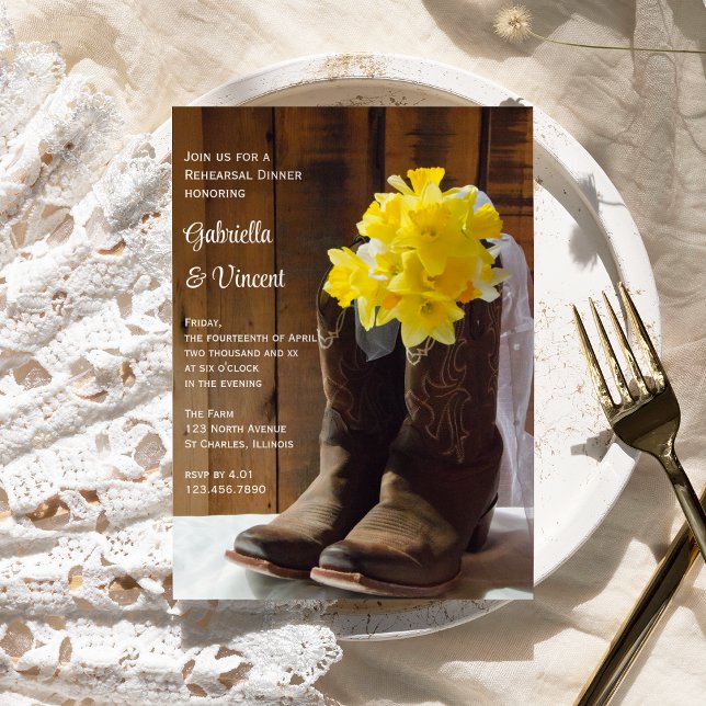Invitación Daffodils Cowboy Boots Boda Cena (Subido por el creador)