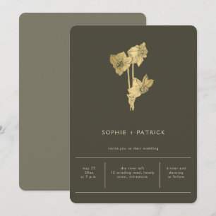 Invitación Daffodils de oro minimalista Boda Primaria de sabi