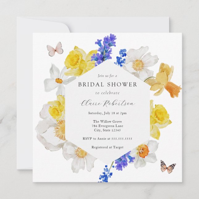 Invitación Daffodils Flores de Primavera Ducha Bridal (Anverso)