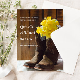 Invitación Daffodils y Cowboy Boots Wedding Salva la fecha