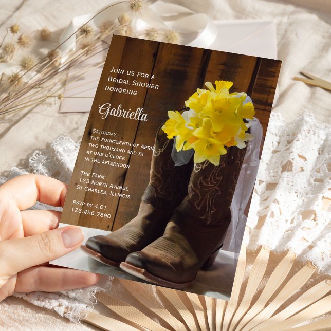 Invitación Daffodis y vaquero bota ducha de novia occidental (Subido por el creador)
