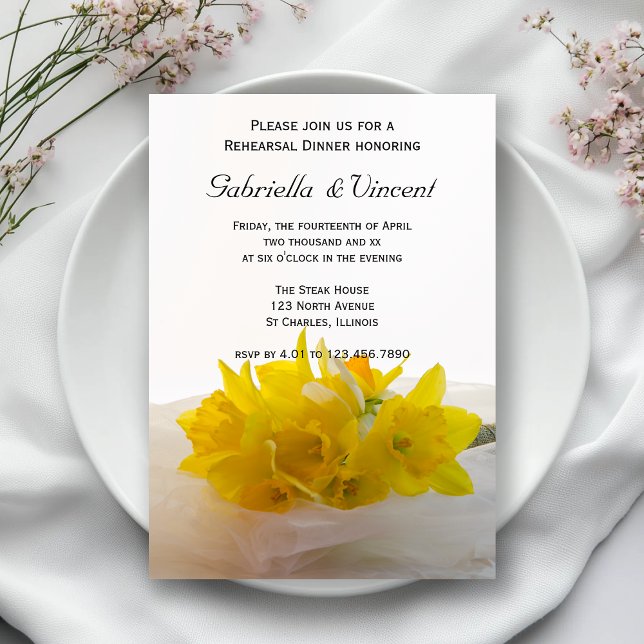 Invitación Dafóditos amarillos en la cena de ensayo de los Bo (Subido por el creador)