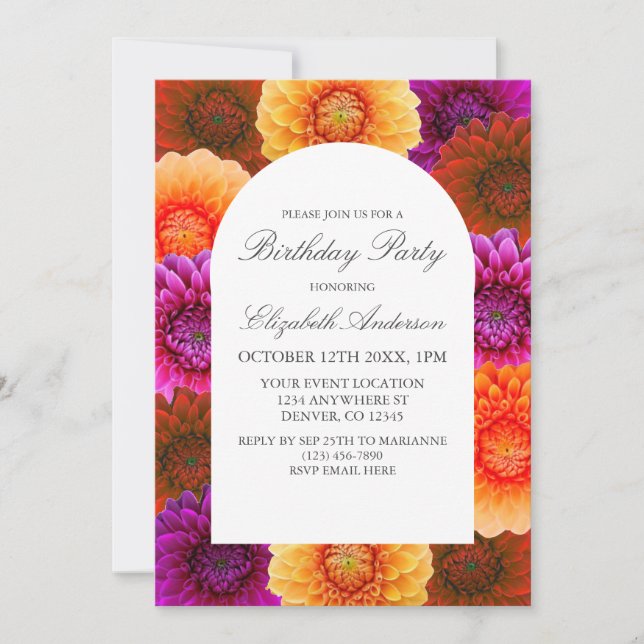 Invitación Dahlia Autumn Floral Birthday (Anverso)
