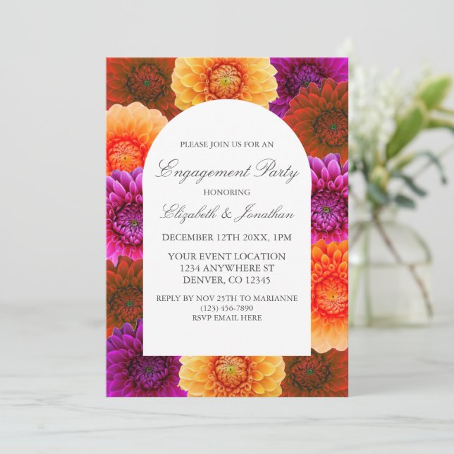 Invitación Dahlia Autumn Floral Engagement Party (Anverso de pie)