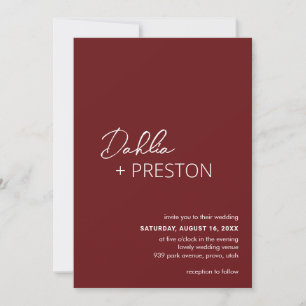 Invitación Dahlia Burgundy Boda moderno contemporáneo