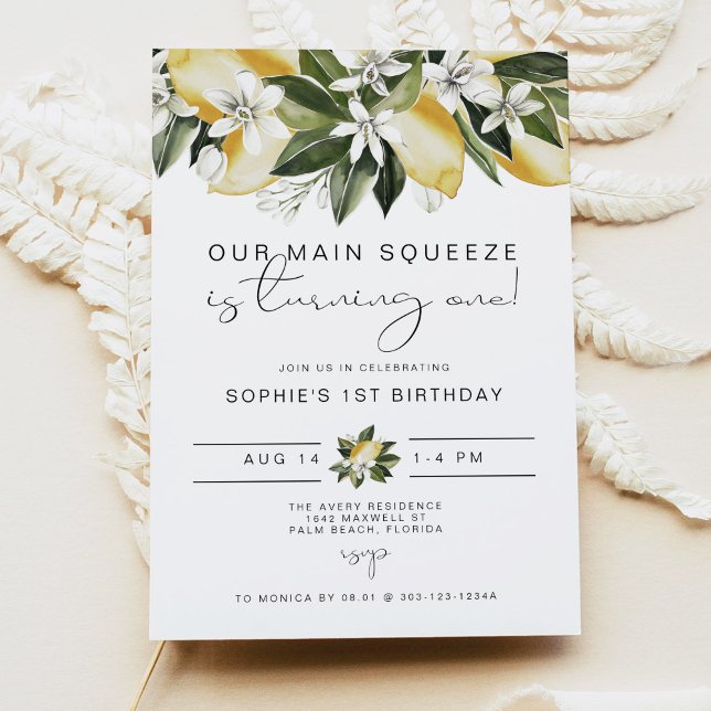 Invitación DAHLIA Cute Aquarelle Limón Primer Cumpleaños (Subido por el creador)