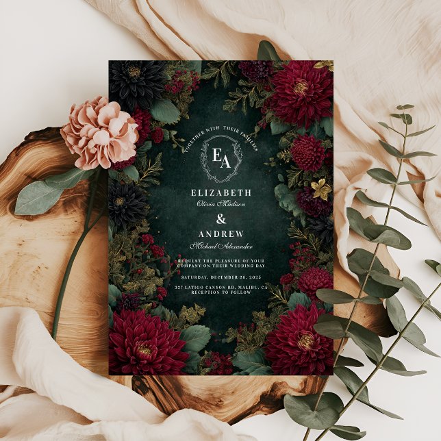Invitación Dahlia de Borgoña y Boda del Otoño de Oro (Subido por el creador)