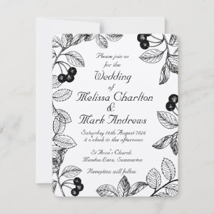 Invitación Dahlia Elegante Rústica Personalizada en Blanco y 
