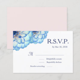 Invitación Dahlia flores azul blanco rosado boda floral RSVP