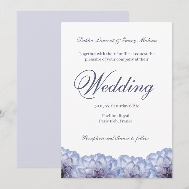 Invitación Dahlia Flores Blancas Lilac Elegante Boda Floral (Anverso / Reverso)