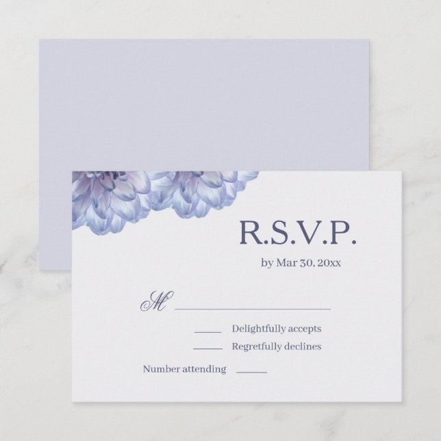 Invitación Dahlia Flores Lilac Blue Elegant Wedding RSVP (Anverso / Reverso)