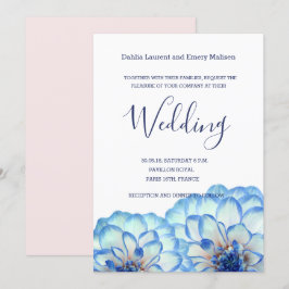 Invitación Dahlia florida azul blanco rosa boda
