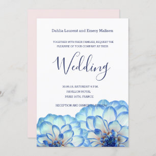 Invitación Dahlia florida azul blanco rosa boda