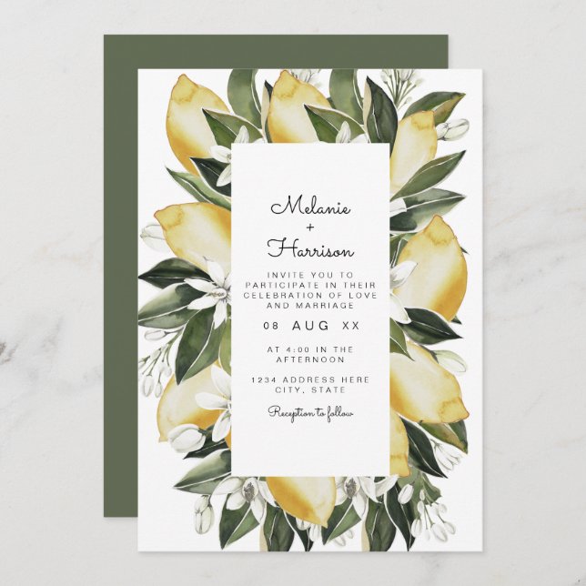 Invitación Dahlia - Jardín de frutas tropicales de cítricos l (Anverso / Reverso)