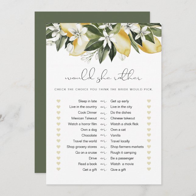 Invitación DAHLIA Lemon Prefiere Un Juego De Novias (Anverso / Reverso)