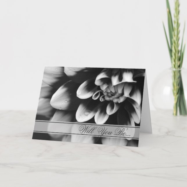 Invitación Dahlia negra y blanca será mi dama de honor (Anverso)