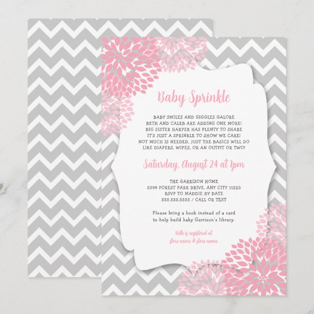 Invitación Dahlia Pink Moderno Baby Sprinkle invita (Anverso / Reverso)