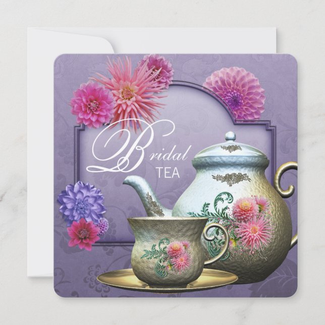 Invitación Dahlia Pink Morple Bridal Tea Shower (Anverso)