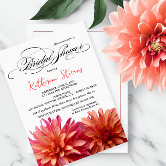 Invitación Dahlia pintada en ducha de novias rosa y coral