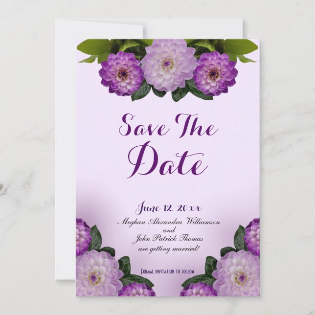 Invitación Dahlia Purple Lavender Lilac Floral Ahorra La Fech (Anverso)