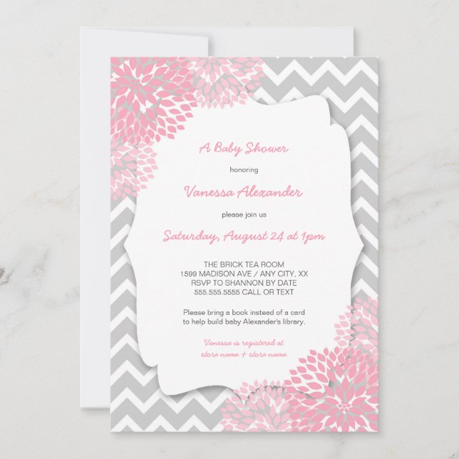 Invitación Dahlia Rosa Bebé ducha invita (Anverso)