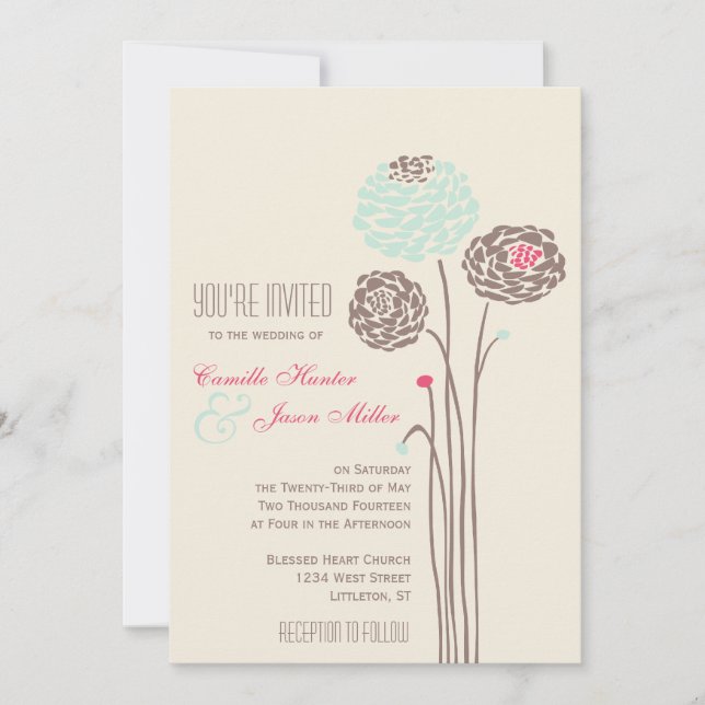 Invitación Dahlia simple - Boda ruso moderno (Anverso)