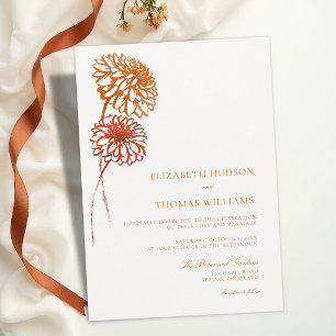 Invitación Dahlias de Otoño Cobre Quemado Boceto Boda Moderna