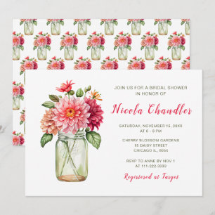 Invitación Dahlias rosadas Mason Jar Bridal Shower