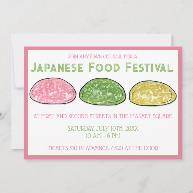 Invitación Daifuku Mochi Festival de comida japonesa (Anverso)