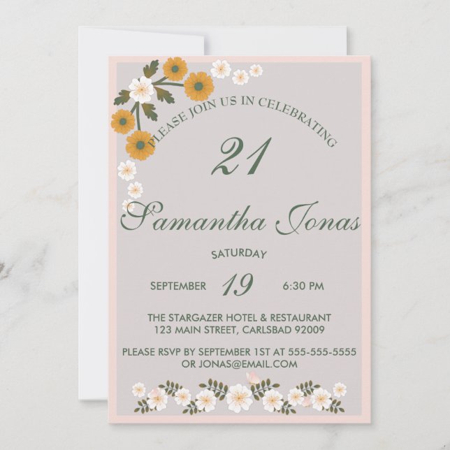 Invitación Dainty corean polvoriento rosa salvaje gris 21º cu (Anverso)