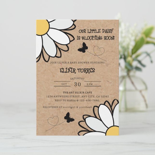 Invitación Dainty Daisy Minimalista Craft Baby Shower (Anverso de pie)