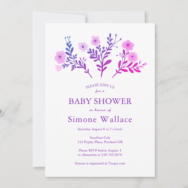 Invitación Dainty Florals Elegant Moda PERSONALIZADO BABY SHO (Anverso)