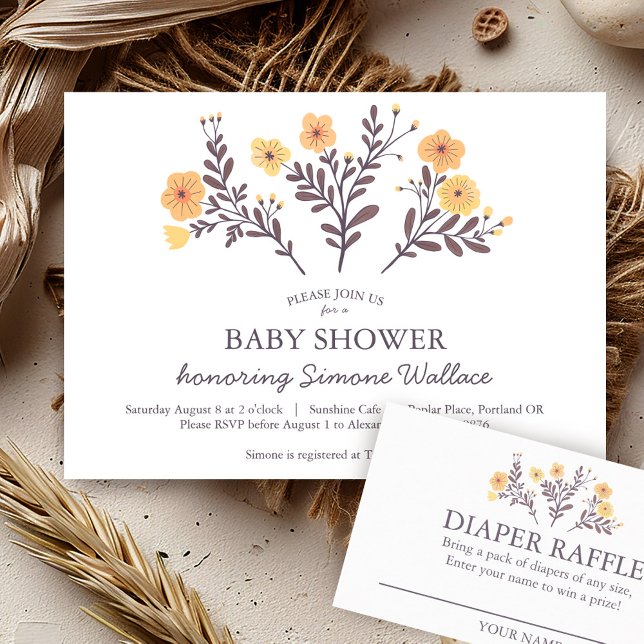 Invitación Dainty Florals Elegant Moda PERSONALIZADO BABY SHO (Dainty Golden Florals Elegant Chic CUSTOM BABY SHOWER Invitation -also matching enclosure & thx card)