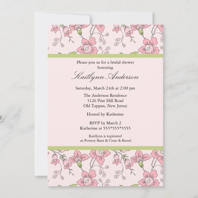 Invitación Dainty Pink Floral Bridal Shower (Anverso)