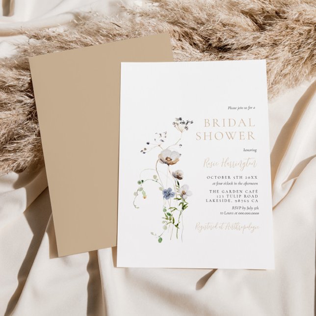 Invitación Dainty Wildflower Soft Tan Bridal Shower (Subido por el creador)