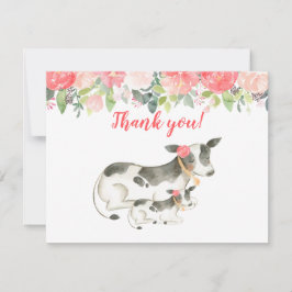 Invitación Dairy Cow Floral Peony Gracias notas