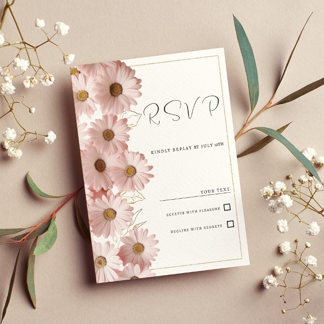 Invitación Daisal dorado rosa dorado botánico floral RSVP (Botanical blush pink gold daisy floral RSVP )